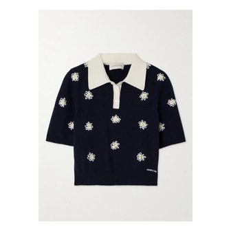 슈슈통 크롭 자수 니트 폴로 셔츠 네이비 1647597343594154