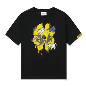 [BEENTRILL X ARKADDITION] 여성 앞판 고양이 아트웍 컴포트핏 반팔 티셔츠BA242TS511_BK