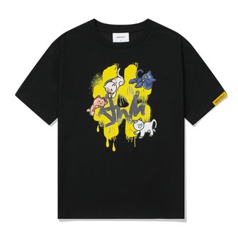 빈트릴 [BEENTRILL X ARKADDITION] 여성 앞판 고양이 아트웍 컴포트핏 반팔 티셔츠BA242TS511_BK