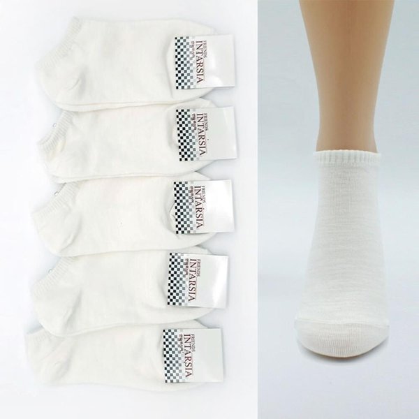 [옷자락] 여자 베이직 무지 스니커즈 5켤레 묶음 화이트 양말