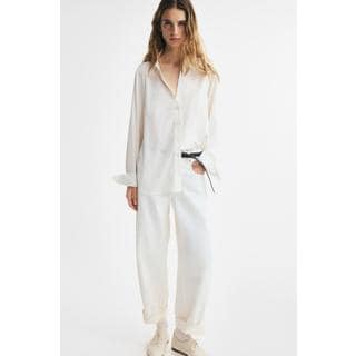 H&M V넥 블라우스 크림색 0939703055