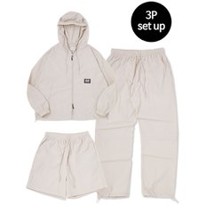 [꼼소넛] Hoodie Zip Up 3-Piece Full Set Up (Beige) CSOs-002 [Unisex]