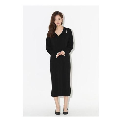 여자 데일리 단아한 카라 루즈핏 니트 롱 원피스 치마(1)