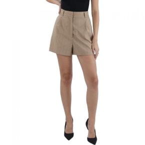 5395946 DKNY Womens Pleated Pinstripe Khaki Shorts