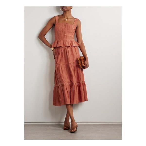 라 리뉴 핀턱 코튼 실크 혼방 페플럼 탱크 오렌지 1647597359037372