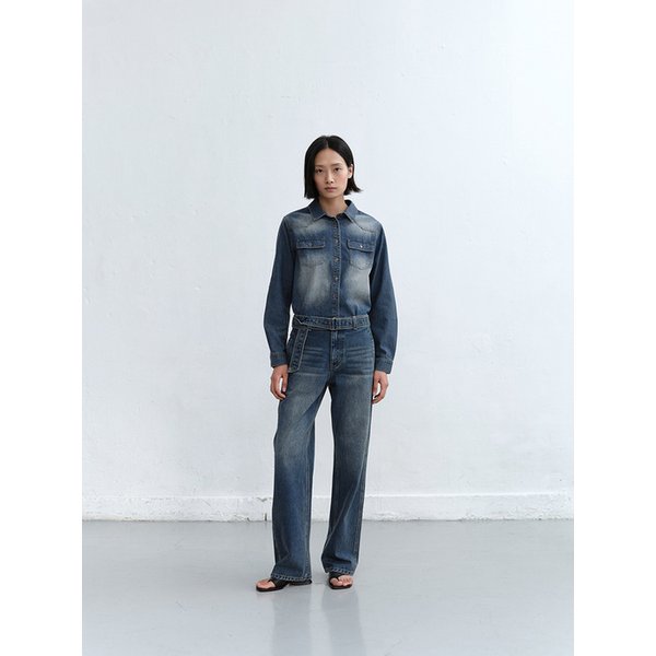 STITCHED BELT DENIM PANTS [BLUE]