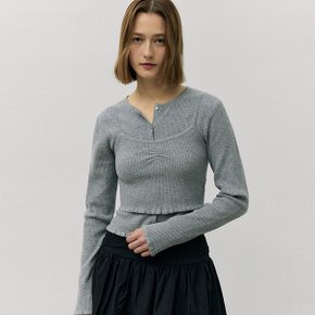 SHIRRING SLEEVELESS CARDIGAN SET GRAY