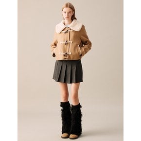 [WOMAN] FUR COLLAR TOGGLE DUFFLE CROP COAT CAMEL BEIGE