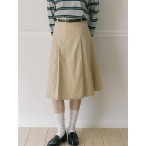 [Belt Set] Midi Pleats Banding Skirt - Beige