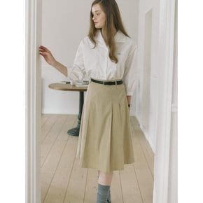 [Belt Set] Midi Pleats Banding Skirt - Beige