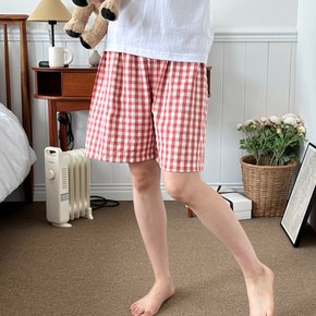 국산 면 체크 잠옷 반바지 커플 홈웨어 파자마바지
