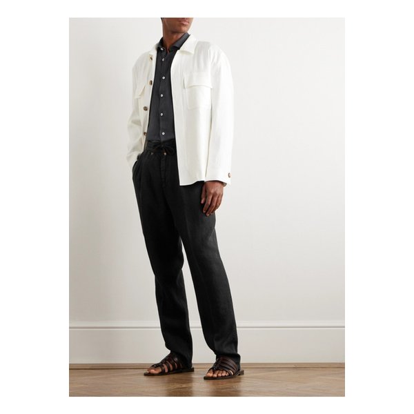 브루넬로쿠치넬리 스트레이트 레그 플리츠 리넨 트윌 드로우스트링 팬츠 1647597328856386