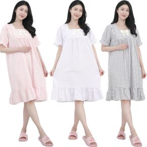 여성 스윗 체크 리본 원피스 파자마 잠옷 홈웨어 여름 이지웨어_P424031613