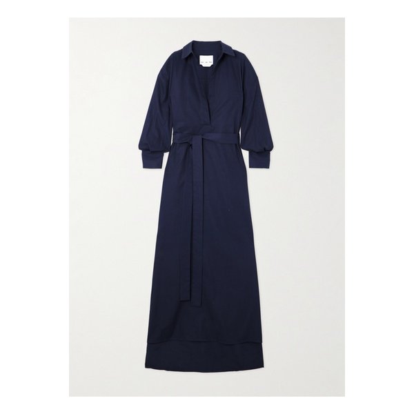 사수파이 프란체스카 벨트 코튼 실크 혼방 맥시 셔츠 드레스 네이비 1647597323933936