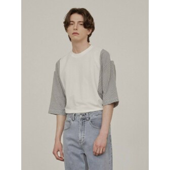 애드호크 남성 믹스드 패브릭 반팔티셔츠 (O-WHITE)