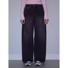 Side Tuck Wide Denim Pants [Pink Black]