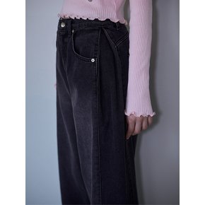 Side Tuck Wide Denim Pants [Pink Black]