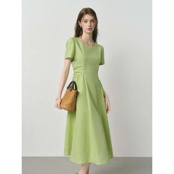 WD_Slim waist shirring dress_GREEN