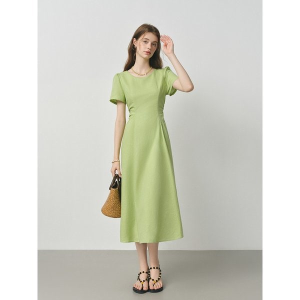 WD_Slim waist shirring dress_GREEN