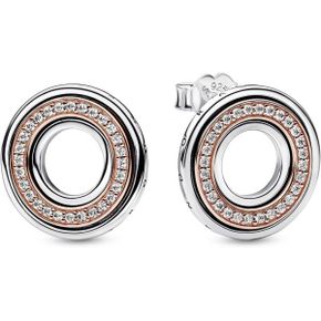 판도라 귀걸이 Signature 282780C01 Bicolour Logo Pave Stud Made of Sterling 실버 Rose Gold