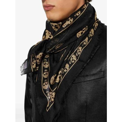알렉산더 맥퀸 클래식 실크 블렌드 스컬 스카프 8078894943Q1079 BLACK