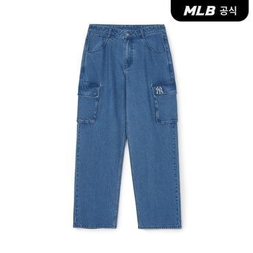 MLB [코리아공식] 남성 베이직 스몰로고 카고 세미와이드 데님팬츠 NY (In)