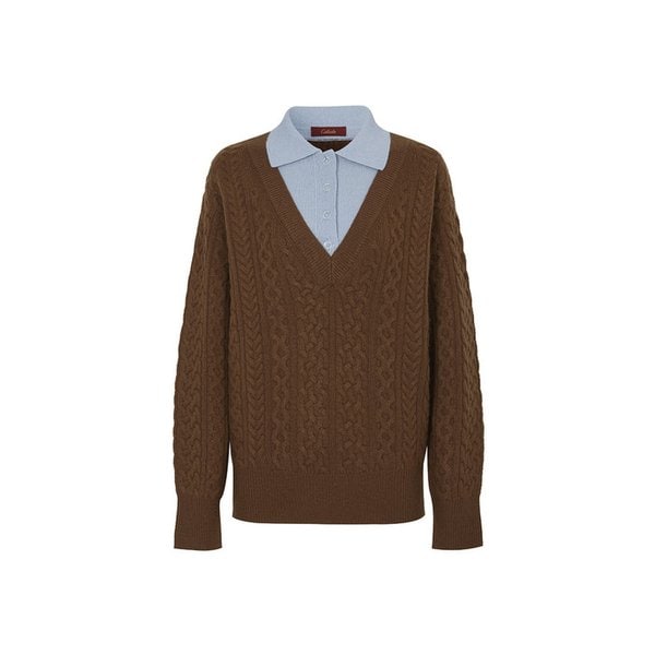 100% 캐시미어 카밀라 케이블 칼라 탑