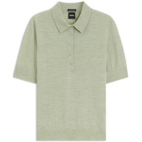 우먼 BOSS by Merino 울 Collared 스웨터 - 오픈 그린 24603778 1392822