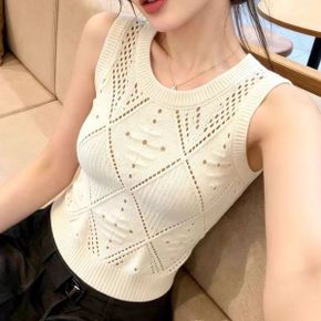 다이엣 라운드 민소매 니트 탑_P429365193