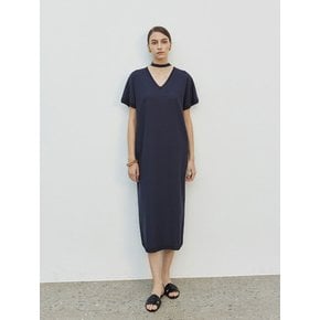 String Point V Neck Long Dress Navy