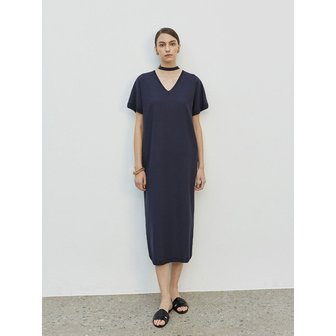 마레디마리 String Point V Neck Long Dress Navy