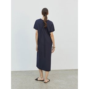 String Point V Neck Long Dress Navy