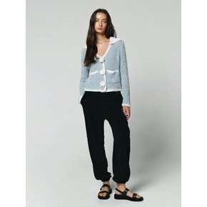 CORSAGE BUTTON KNIT CARDIGAN - BLUE