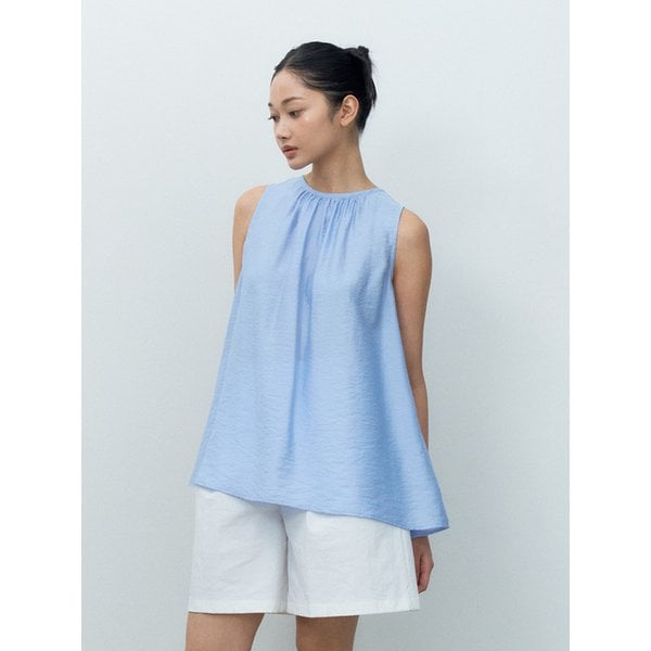 BACK SHIRRING SLEEVELESS BLOUSE LIGHT BLUE MBESTO006LB