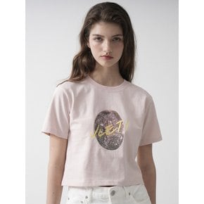 Stone Art Work Printing Crop T-shirt (Pink)