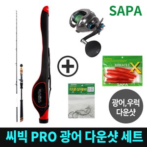 SAPA 싸파 씨빅 PRO 광어다운샷 세트/광어대+베이트릴+가방+채비+웜/광어,우럭 바다낚시