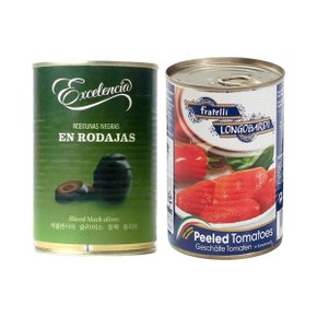 엑셀렌시아 블랙올리브 슬라이스 400g + 롱고바디 토마토홀 400g