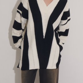 CMNMSTUDIO / Unisex v tap stripe romal knits (1 Color)