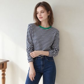 라운드넥 배색 줄배색 티셔츠_T2508TS118C
