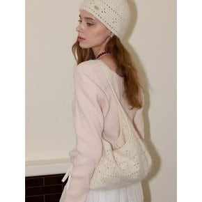 Lily Fur Handmade Crochet Baguette Shoulder Bag _ Cream