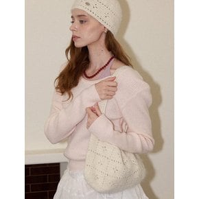 Lily Fur Handmade Crochet Baguette Shoulder Bag _ Cream