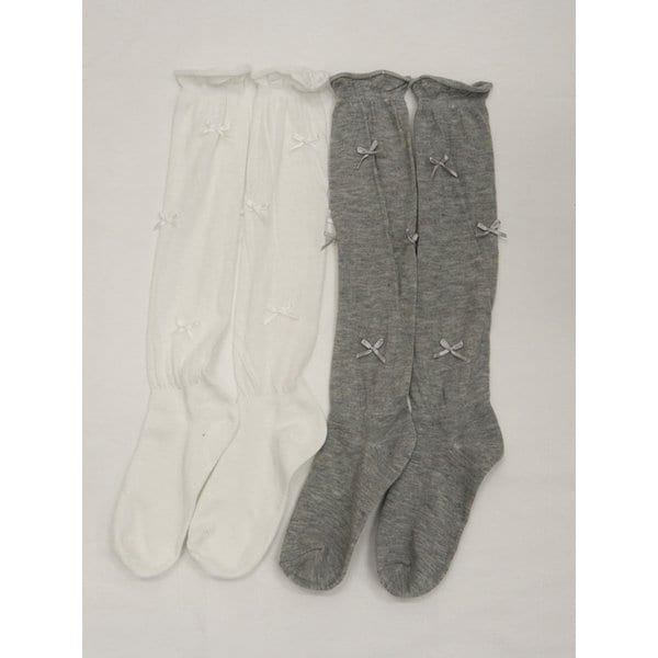 2PCS 1SETDREAMY RIBBON LAYER SOCKS_MELANGE GREY