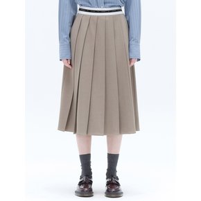 WAIST TAPE PLEATED MIDI SKIRT_BEIGE