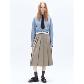 WAIST TAPE PLEATED MIDI SKIRT_BEIGE