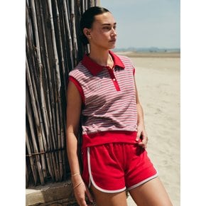 Color Combination Stripe Sleeveless_Red