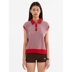 Color Combination Stripe Sleeveless_Red