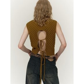 WAFFLE BACK SLIT KNIT VEST [BROWN]