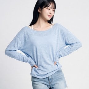 여리핏 슬라브 시스루 보트넥 입술넥 오버핏 긴팔 티셔츠