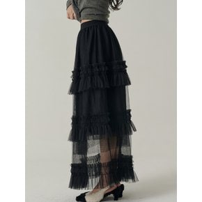 Petricia Layered Sha Frill Long Skirt_Black