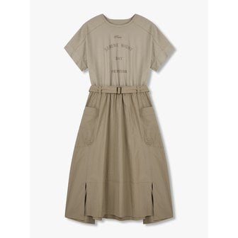 GCUT 프린트 티셔츠 믹스 벨티드 원피스_카키 7255237110